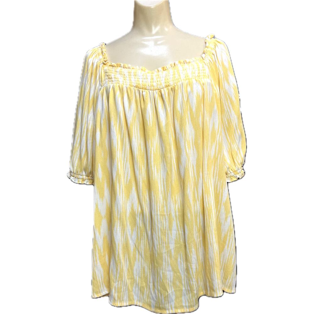 TORRID Gauzy Yellow Striped Smocked Peasant Blouse 2X